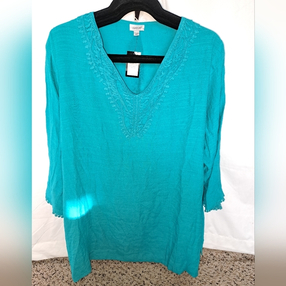 Avenue plus size 22/24 aqua crochet trim tunic - Picture 1 of 14